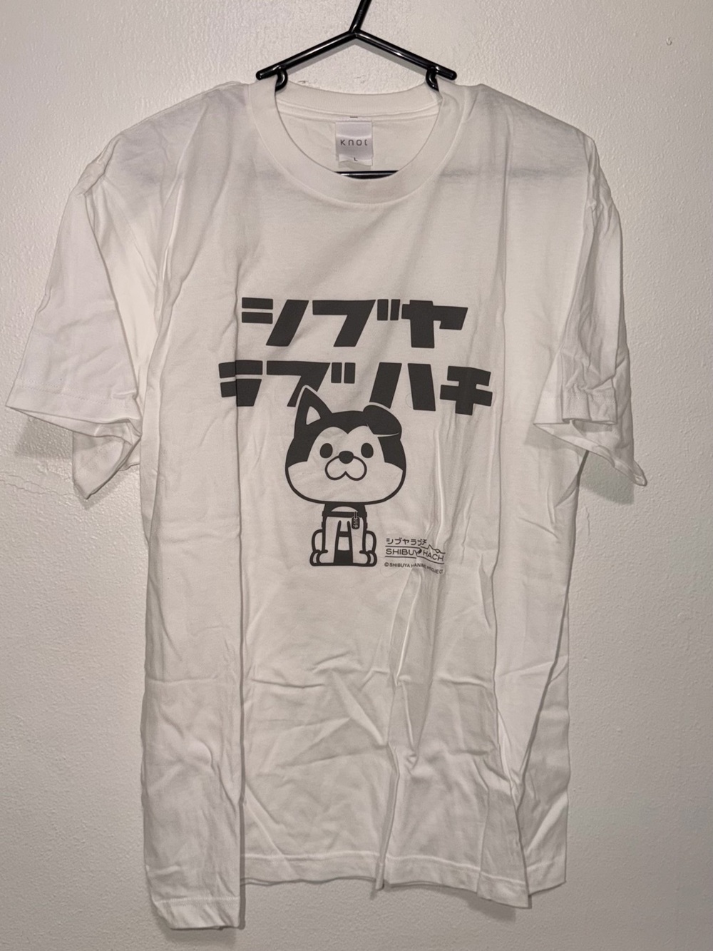 White Graphic T-Shirt with Black Cartoon Dog